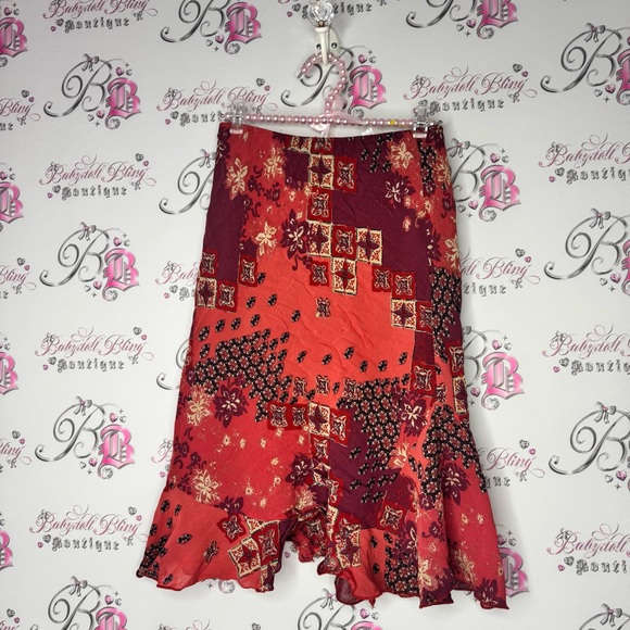 Yessica skirt flowy fairy hem Floral Patchwork Skirt Red and Purple - Picture 2 of 10